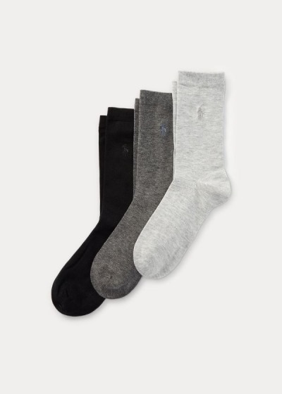 Calcetines Polo Ralph Lauren Mujer Grises Oscuro - Flat Knit Crew 3-Pack - SNZHG8264